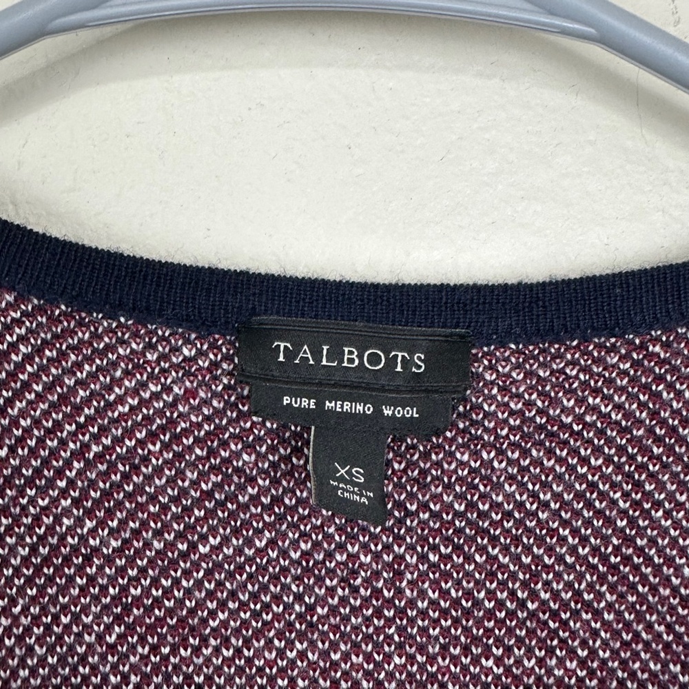 Talbots Womens XS 100% Merino Wool Houndstooth Plaid Cardigan Sweater Blue - Picture 2 of 4